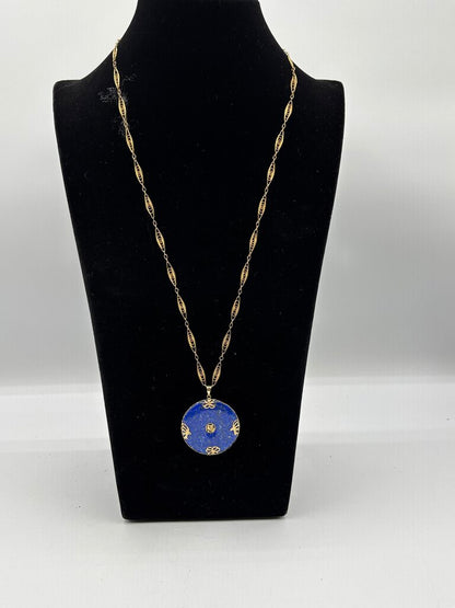 Lapis Lazul Pendant and Chain Trifari /j