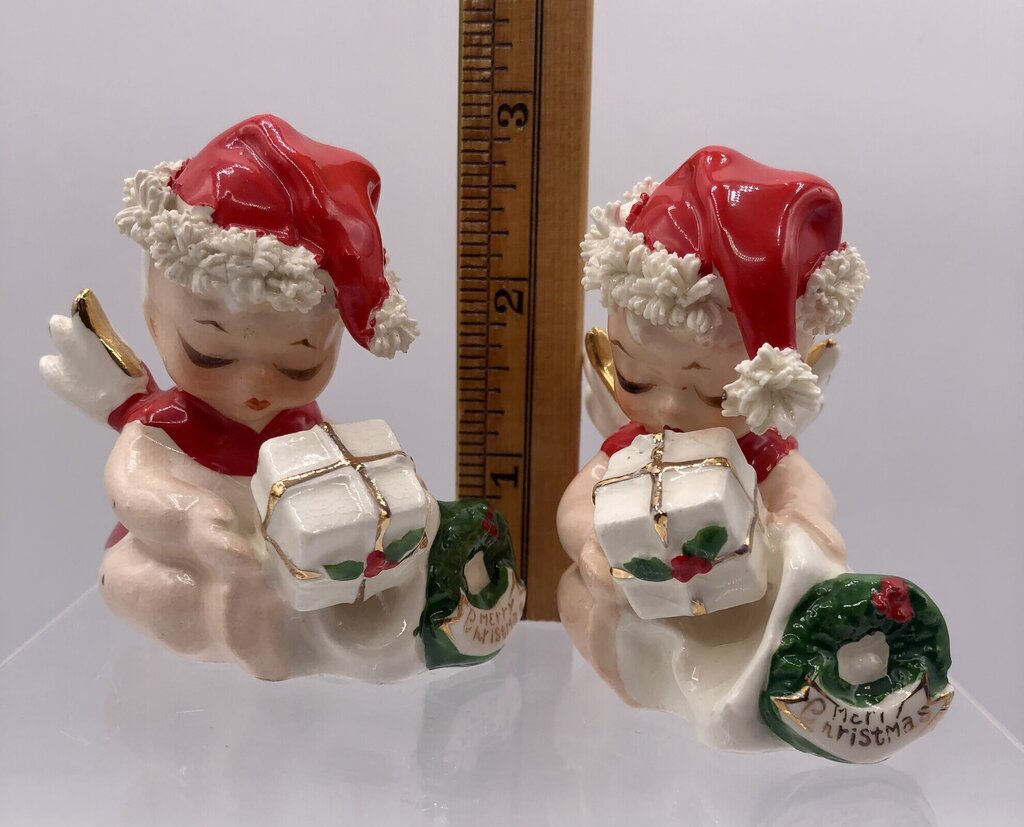 Vtg Pair Napco Baby Christmas Angels w/ Spaghetti Trim /b