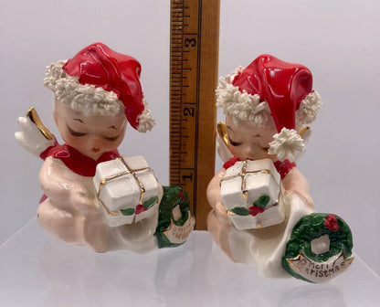 Vtg Pair Napco Baby Christmas Angels w/ Spaghetti Trim /b