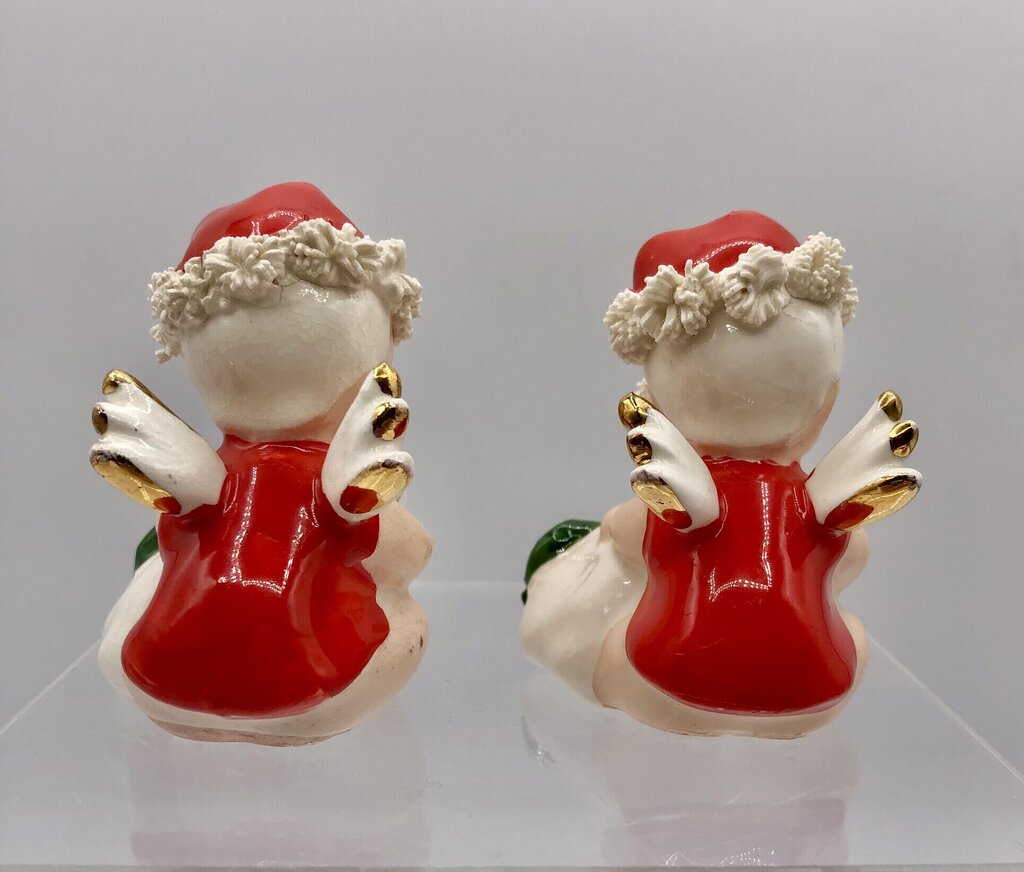 Vtg Pair Napco Baby Christmas Angels w/ Spaghetti Trim /b