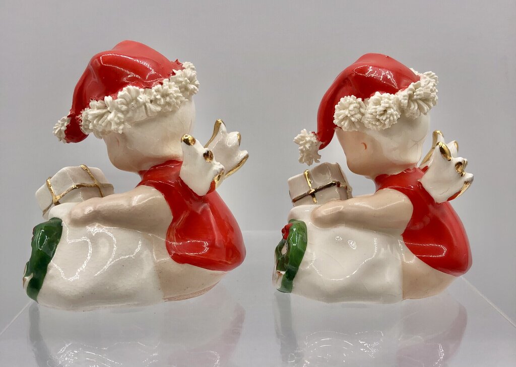 Vtg Pair Napco Baby Christmas Angels w/ Spaghetti Trim /b