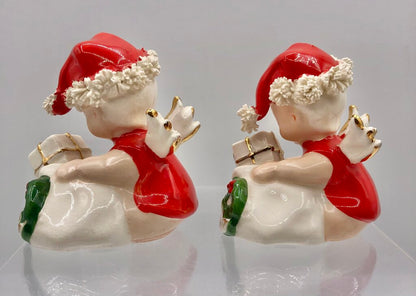 Vtg Pair Napco Baby Christmas Angels w/ Spaghetti Trim /b