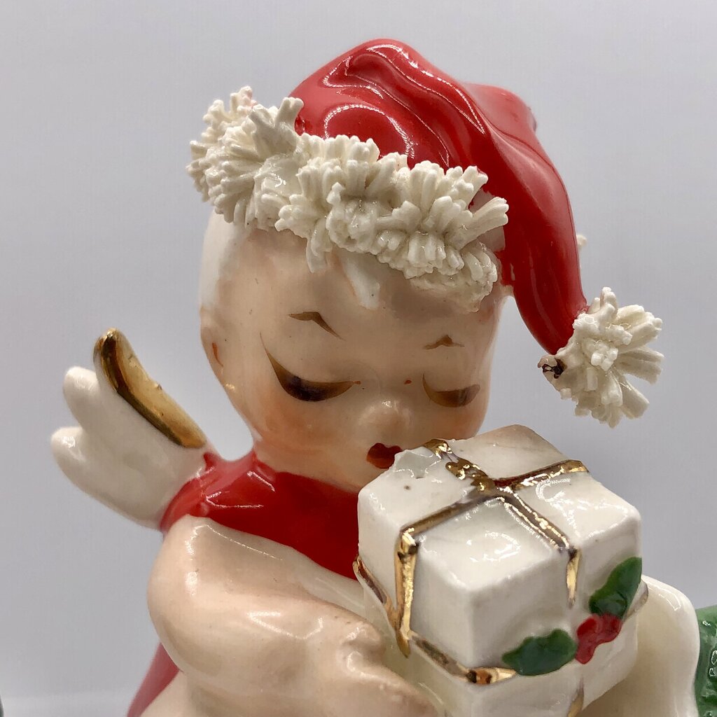 Vtg Pair Napco Baby Christmas Angels w/ Spaghetti Trim /b