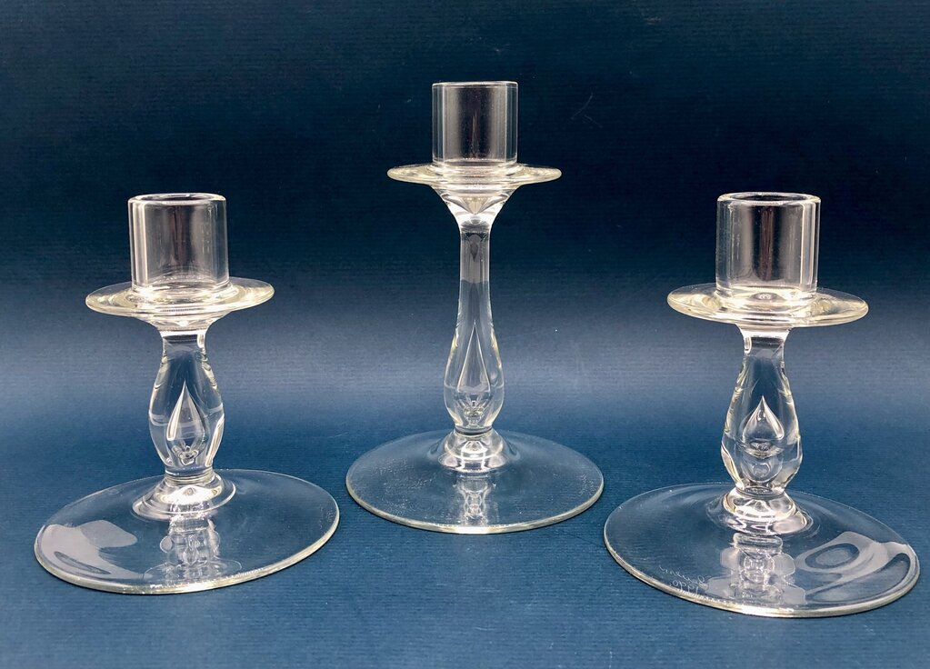 Vintage Pete Severn Blown Glass Teardrop Candlesticks Set/3 /b