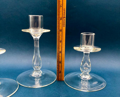 Vintage Pete Severn Blown Glass Teardrop Candlesticks Set/3 /b