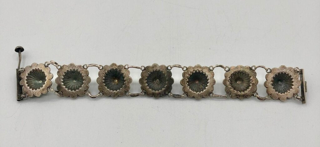 Late 1900s Silvered Domed Flower Filigree Bracelet /b