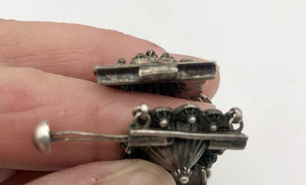 Late 1900s Silvered Domed Flower Filigree Bracelet /b