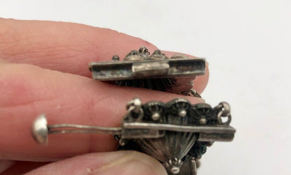 Late 1900s Silvered Domed Flower Filigree Bracelet /b