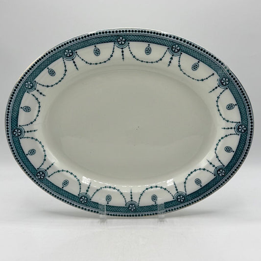 Antique Early 20th Century Wood And Sons VENICE Aqua 14” Oval Serving Platter /cb