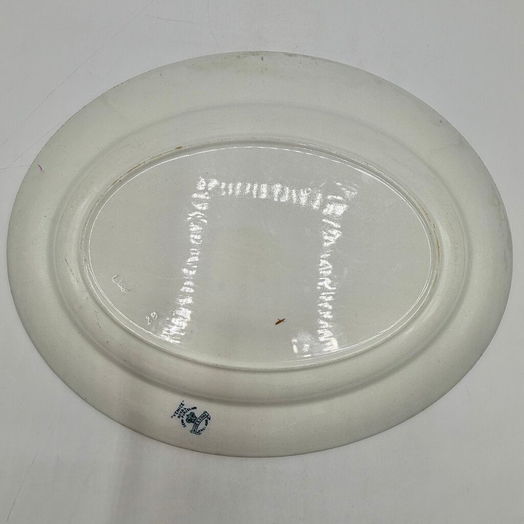 Antique Early 20th Century Wood And Sons VENICE Aqua 14” Oval Serving Platter /cb