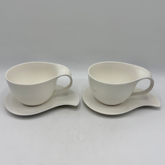 Set Of 2 DEAGOURMET Ninfea Classico Cappuccino Cups & Saucers Fine White Porcelain Made In Italy /cb