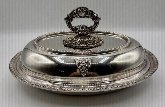 Covered Silver Plate Veg. Serving Dish Rosalie Pattern /j