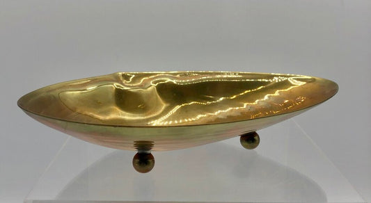 Vintage Brass Footed Clam Shell Trinket Dish /b