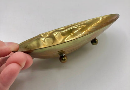 Vintage Brass Footed Clam Shell Trinket Dish /b