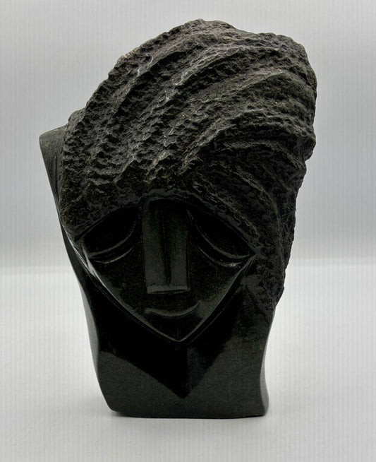 Carved Stone Sculpture Bust Signed Richard Kadzutu /j
