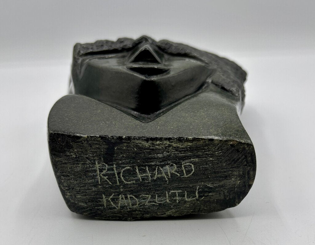 Carved Stone Sculpture Bust Signed Richard Kadzutu /j