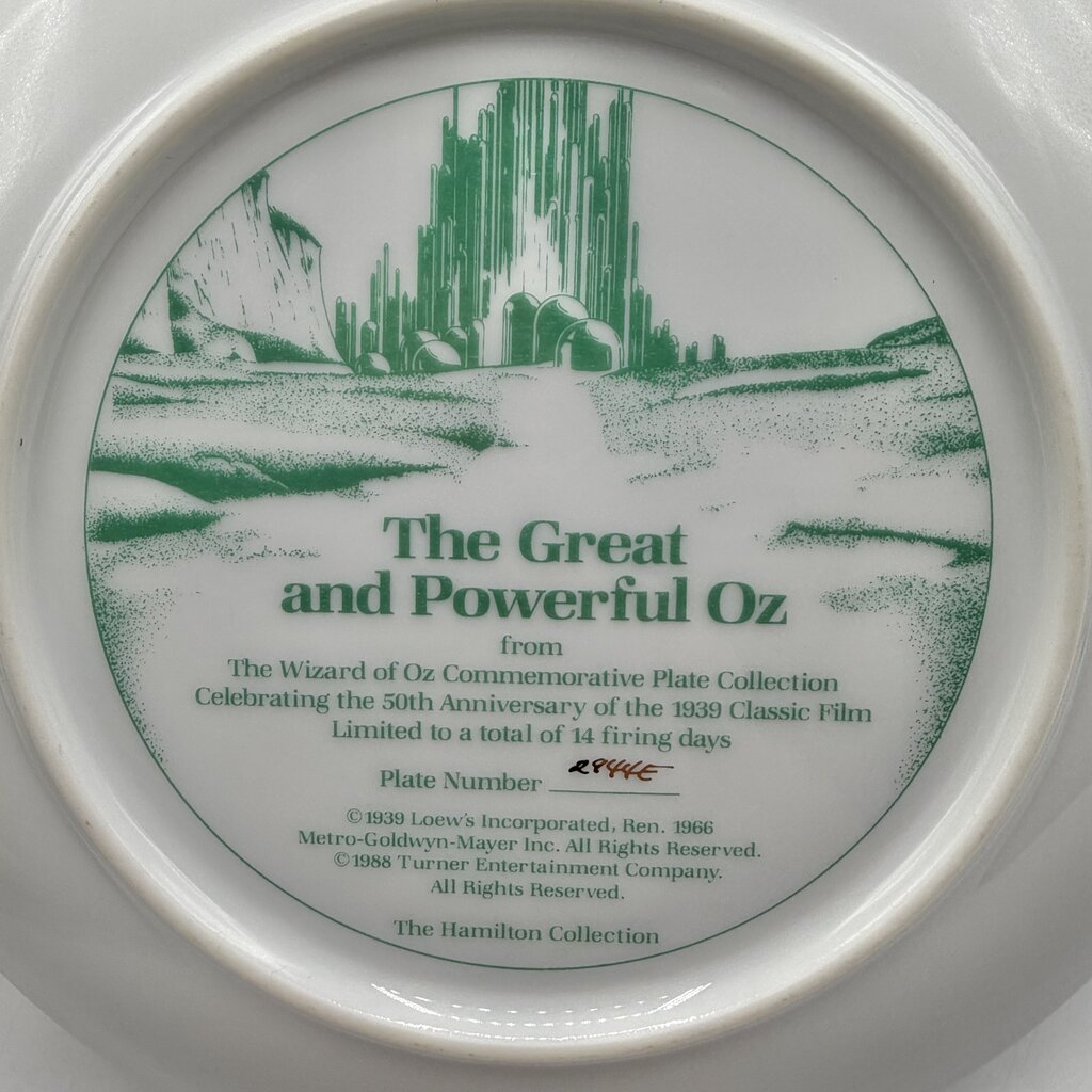 The Hamilton Collection The Wizard of Oz Motion Picture 50th Anniversary Limited Edition Collector Plates “The Witch Casts a Spell” and “The Great and Powerful Oz” 8 1/2” Set/2 /cb
