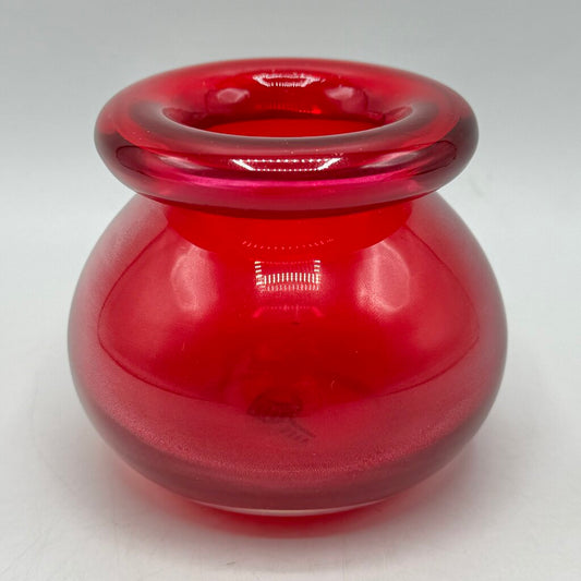 Vintage Maria Vinka For IKEA 3” Handblown Red Rolled Rim Vase /cb