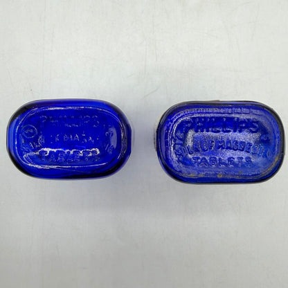Lot of 4 Vintage Blue Glass Phillips’ Milk of Magnesia Bottles /cb