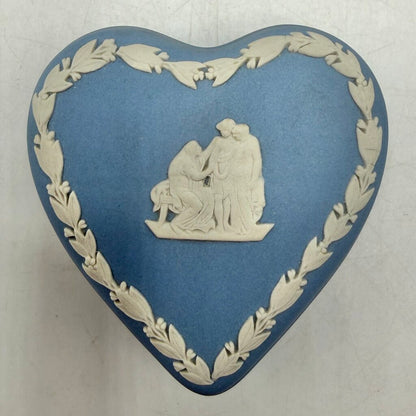 Vintage Heart Shaped Wedgwood Blue Jasperware Trinket Box /cb