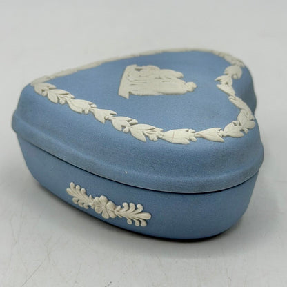 Vintage Heart Shaped Wedgwood Blue Jasperware Trinket Box /cb