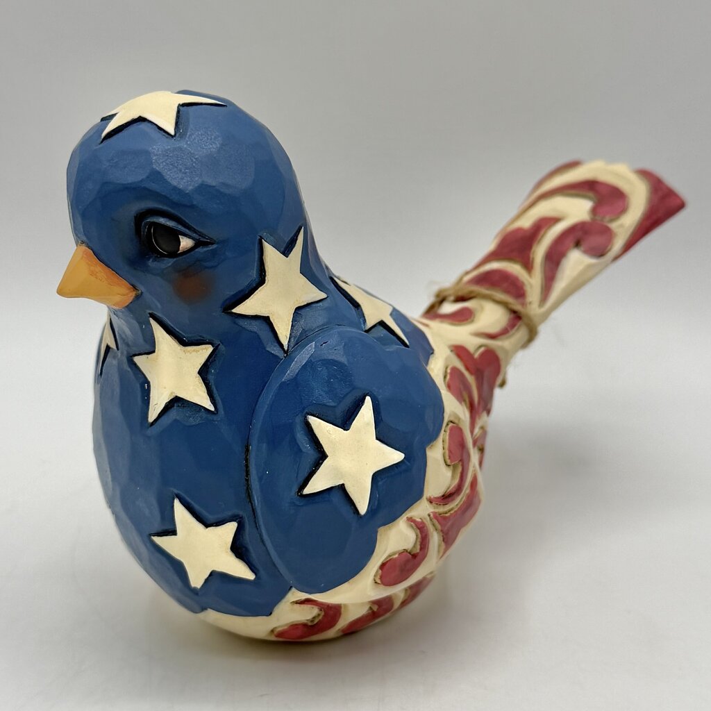 Jim Shore Heartwood Creek “Feathered In Freedom” Patriotic Red White & Blue Bird Figurine /cb