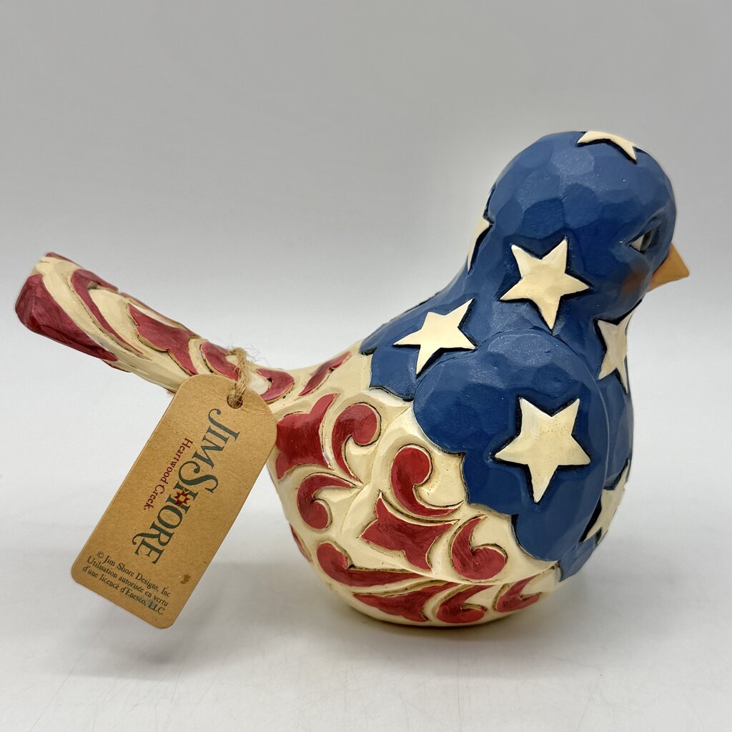 Jim Shore Heartwood Creek “Feathered In Freedom” Patriotic Red White & Blue Bird Figurine /cb