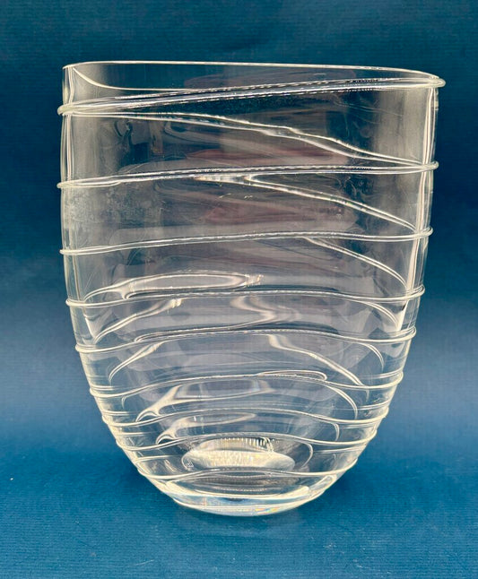 VTG Clear Glass Vase Contemporary Wave Design 8” /j