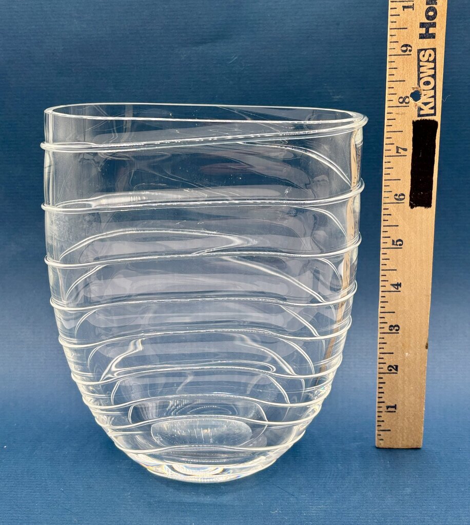 VTG Clear Glass Vase Contemporary Wave Design 8” /j