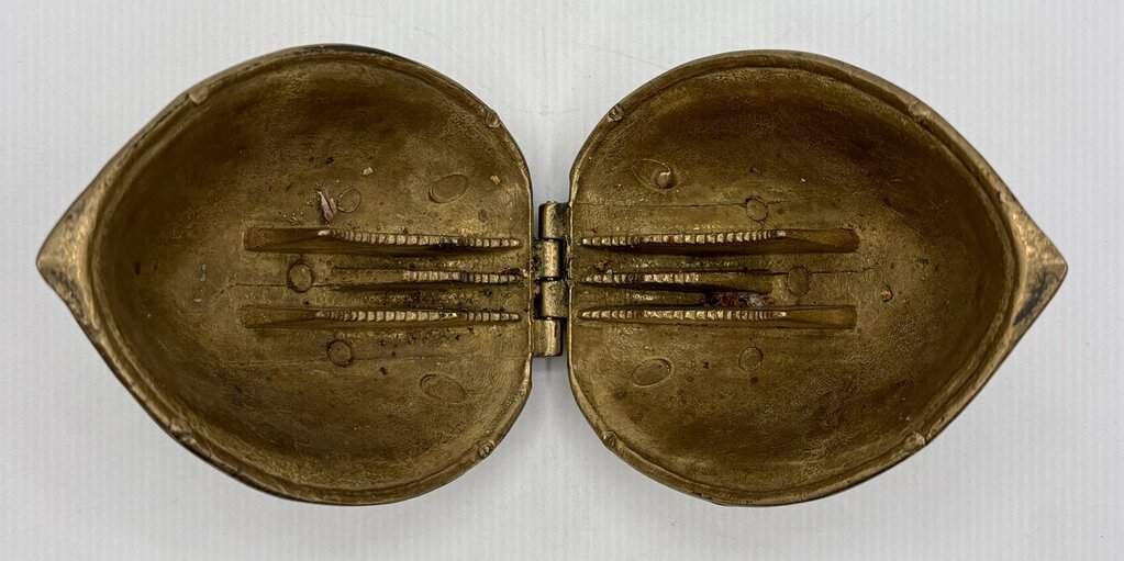 Vtg. Solid Brass MCM Hinged Walnut Shaped Nut Cracker /j