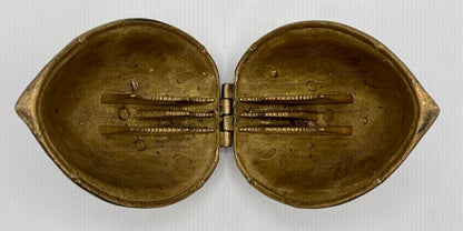 Vtg. Solid Brass MCM Hinged Walnut Shaped Nut Cracker /j