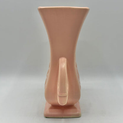 Vintage 1940s McCoy Pottery Pink Double Handled 8 Inch Vase Leaf Design /cb
