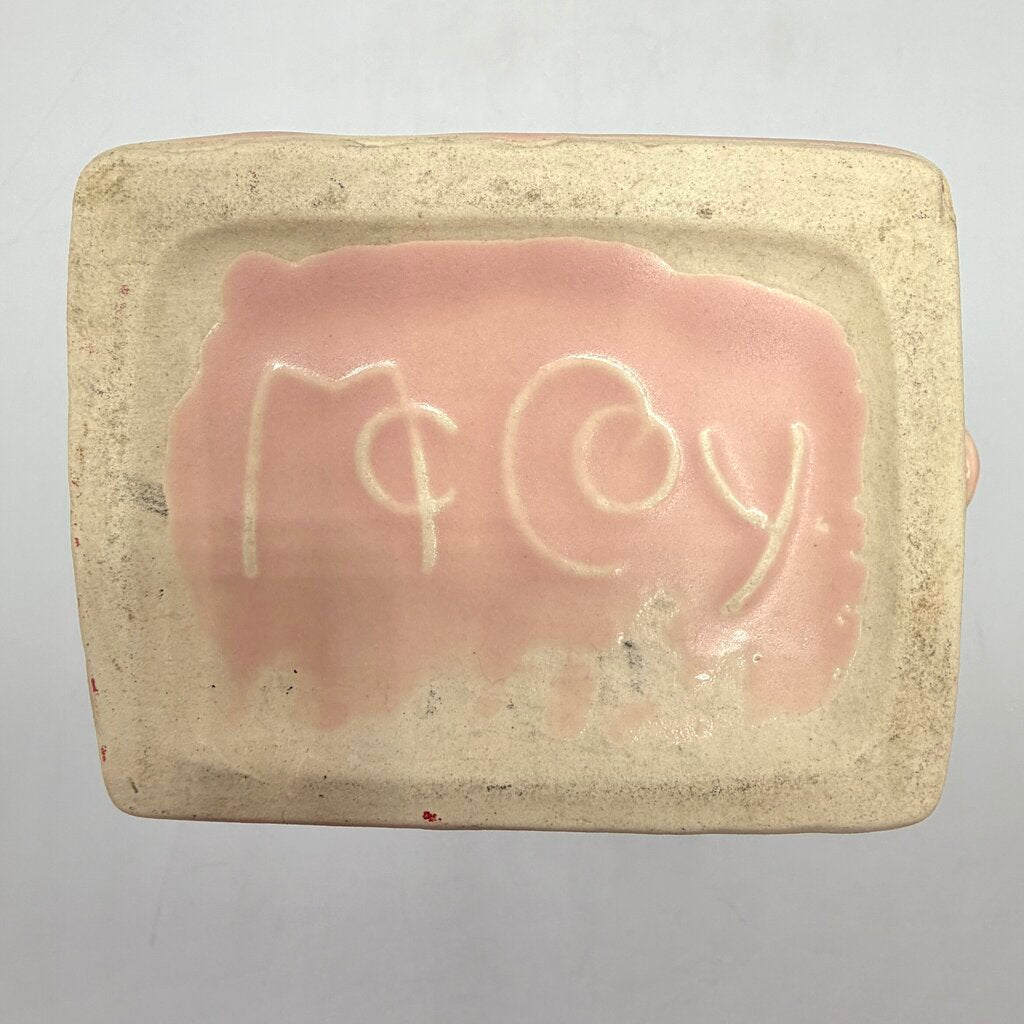 Vintage 1940s McCoy Pottery Pink Double Handled 8 Inch Vase Leaf Design /cb