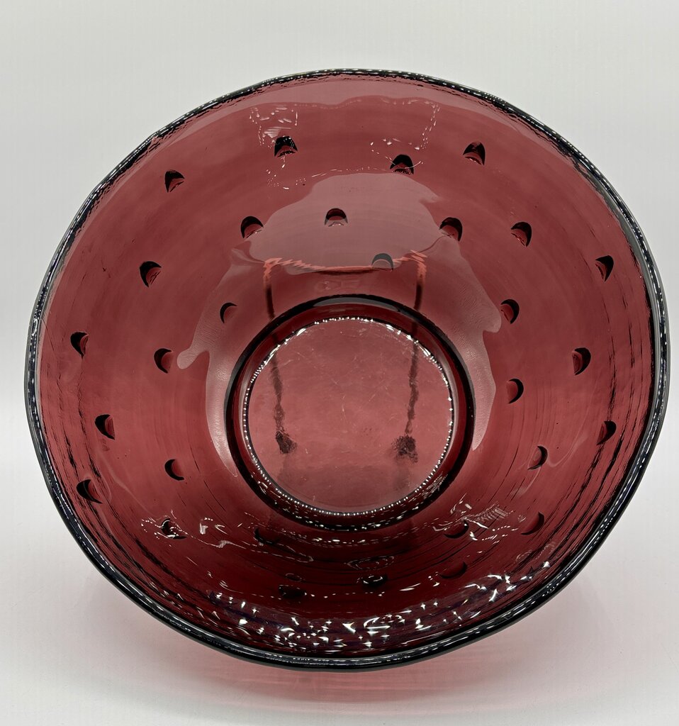 Vtg. Large Blenko Amethyst Bowl Glass Studded Brutalist 10 5/8” /j