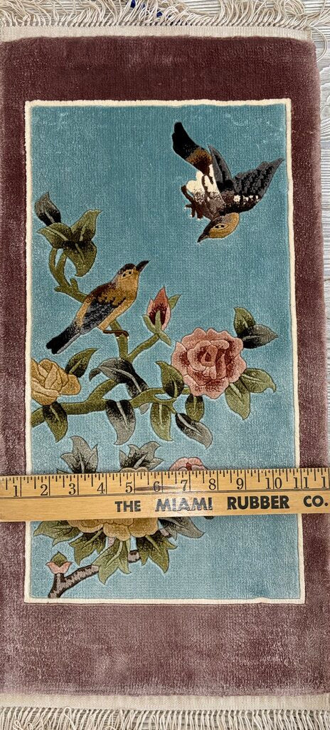 Vtg. Art Deco Chinese Hand Knotted Pictorial Silk Rug Wall Hanging /j