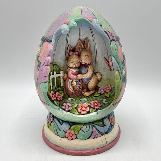 Jim Shore Heartwood Creek 2009 “Spring Love” Quilt Pattern Lighted Egg Diorama Bunny Couple /cb