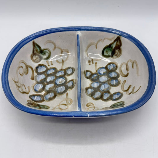Louisville Stoneware Vintage Blue Grapes Divided Dish Made in Kentucky USA /cb