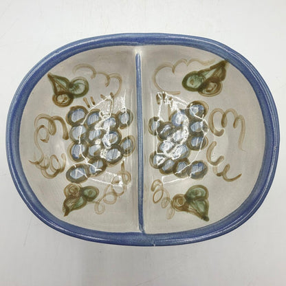 Louisville Stoneware Vintage Blue Grapes Divided Dish Made in Kentucky USA /cb