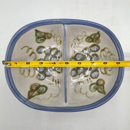 Louisville Stoneware Vintage Blue Grapes Divided Dish Made in Kentucky USA /cb