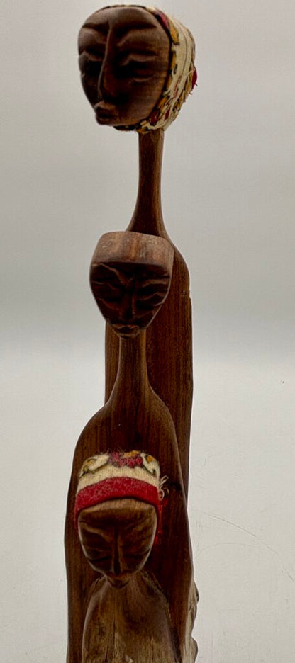 Hand Carved Wooden Sculpture of 3 Women Mozambique /j