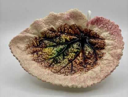 Antique Majolica Begonia Leaf Dish Unmarked /j