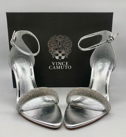 Vince Camuto AYLEN Silver & Jeweled Heel Sandals /b