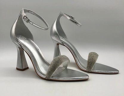 Vince Camuto AYLEN Silver & Jeweled Heel Sandals /b