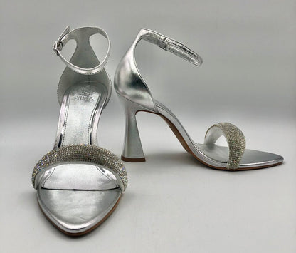 Vince Camuto AYLEN Silver & Jeweled Heel Sandals /b
