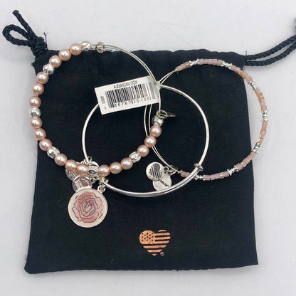 Alex & Ani Women’s Art Infusion, Rose Set of 3 Pink Expandable Bangle Bracelets