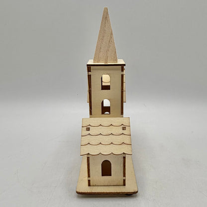 Wooden Laser Cut Christmas Village Scene Set of 2 Church & Houses LED Lit /cb