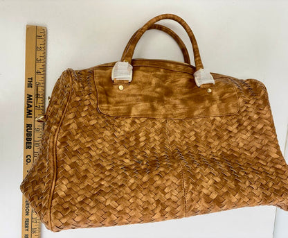 NWT Neiman Marcus Woven Vegan Leather Duffle Bag w/ Shoulder Strap /j