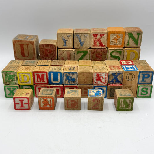 Mixed Lot Of 65 Vintage Wooden Alphabet Blocks For Crafting, Home Decor, Up-Cycling /cb