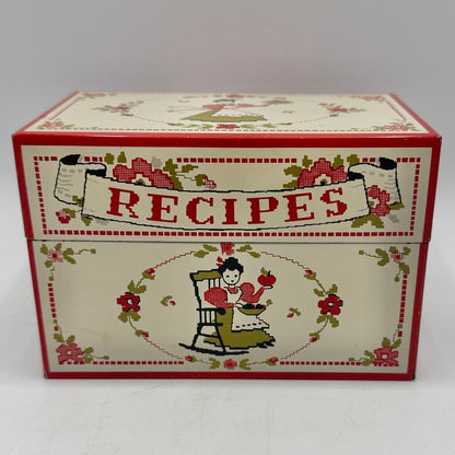 Vintage Stylecraft of Baltimore #815 Tin Recipe Box Needlepoint Lady Baking Apple Pie /cb