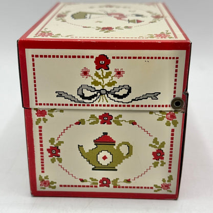 Vintage Stylecraft of Baltimore #815 Tin Recipe Box Needlepoint Lady Baking Apple Pie /cb